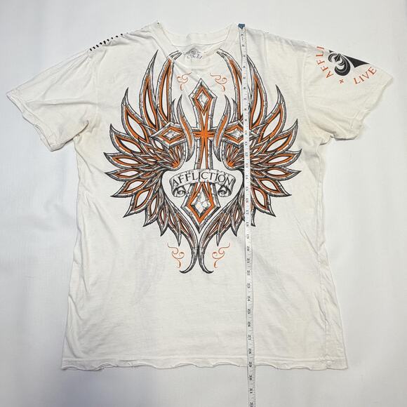 Affliction Shirt Mens XL White Live Fast Winged Cross Skull Graphic Stitching - Picture 5 of 7